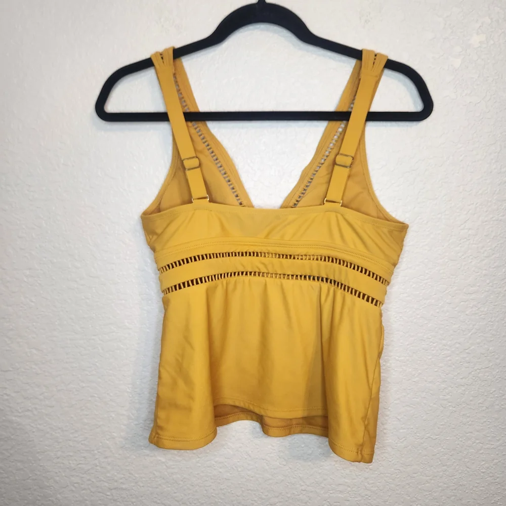 Time And Tru Womens Missy Tankini Swim Top Yellow Boho Travel Retro M 8 10